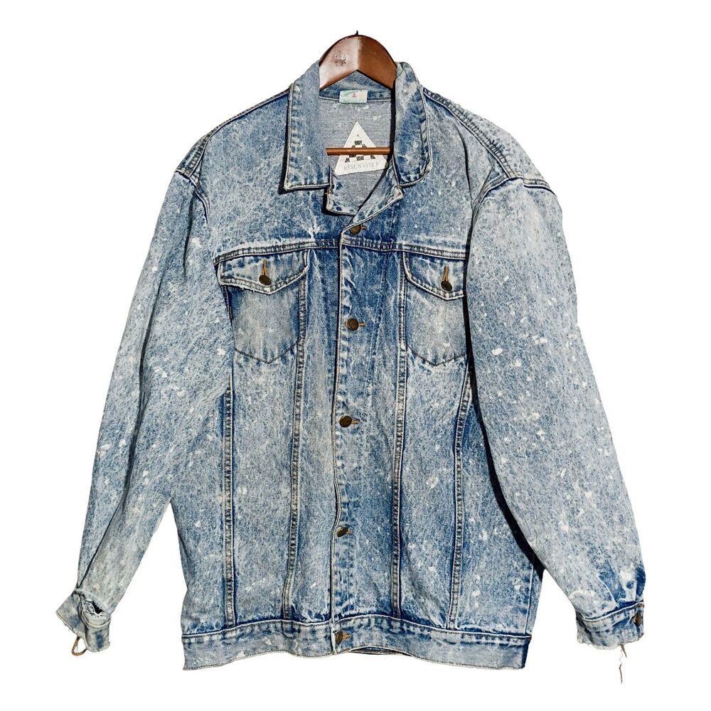 80's Vintage Jean Jacket Acid Washed Denim Trucker Men's M Oversized Thrashed